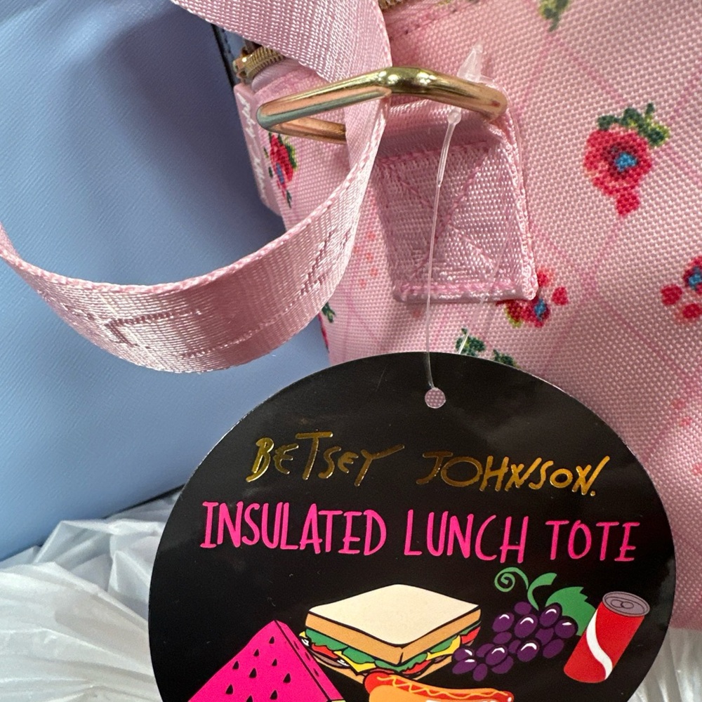 Betsey Johnson Pink and Red Floral Cosmetic Case or lunch bag - Picture 4 of 6